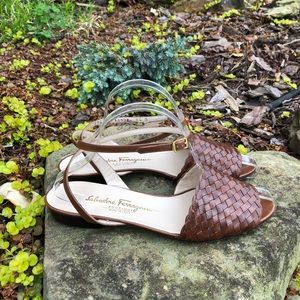 Salvatore Ferragamo Woven Leather Wrap Sandals